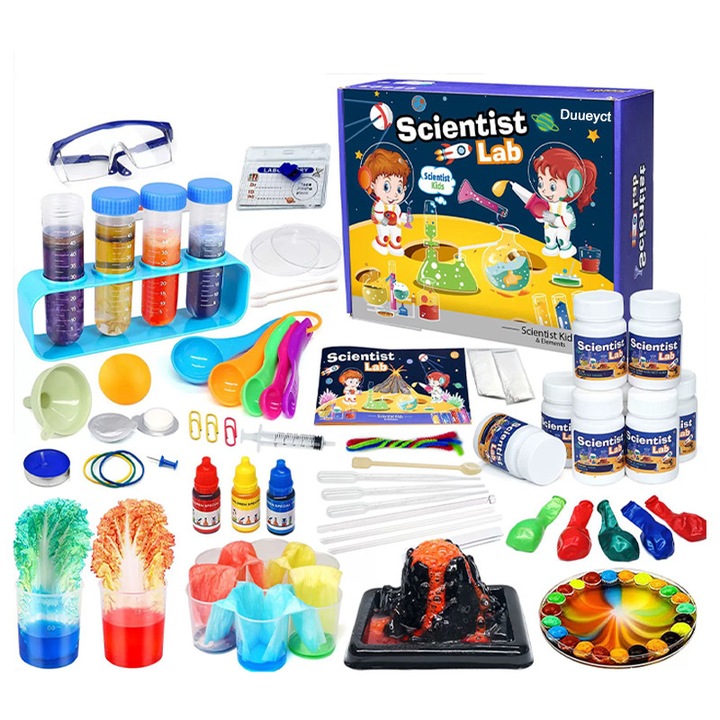 Kit de Experimente Stiintifice pentru Copii, 70 Experimente, Materiale Sigur, Multiple Accesori, + 6 Ani, Plastic