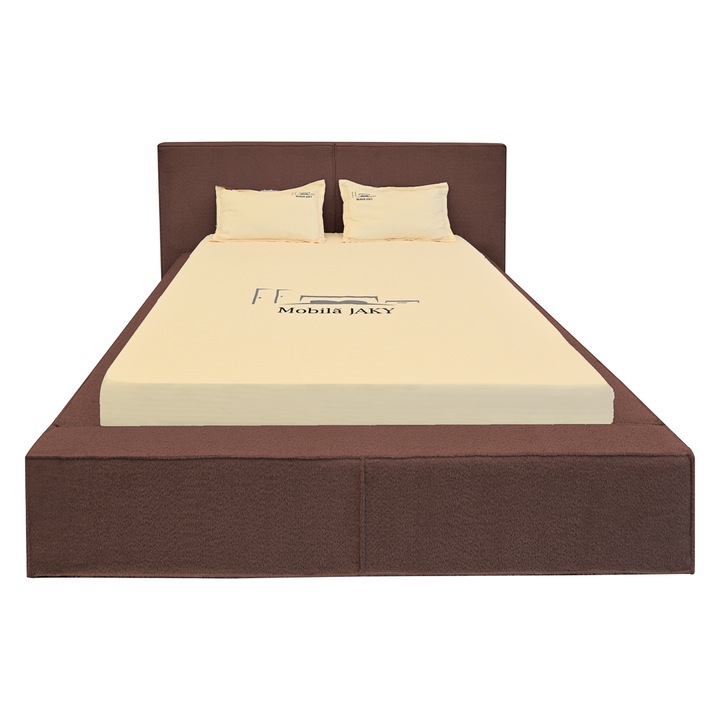 Pat dublu tapitat OLIVIA 140/200, caramiziu, A12 cu somiera metalica rabatabila si spatiu de depozitare