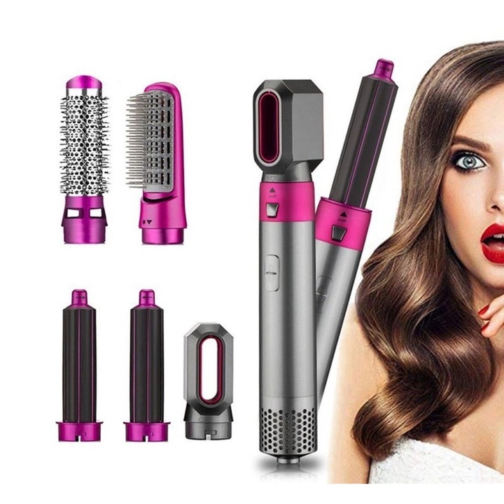 5 az 1-ben hajkefe készlet, 1000 W, levehető fejekkel, hordozható kialakítás, 32x15x5cm