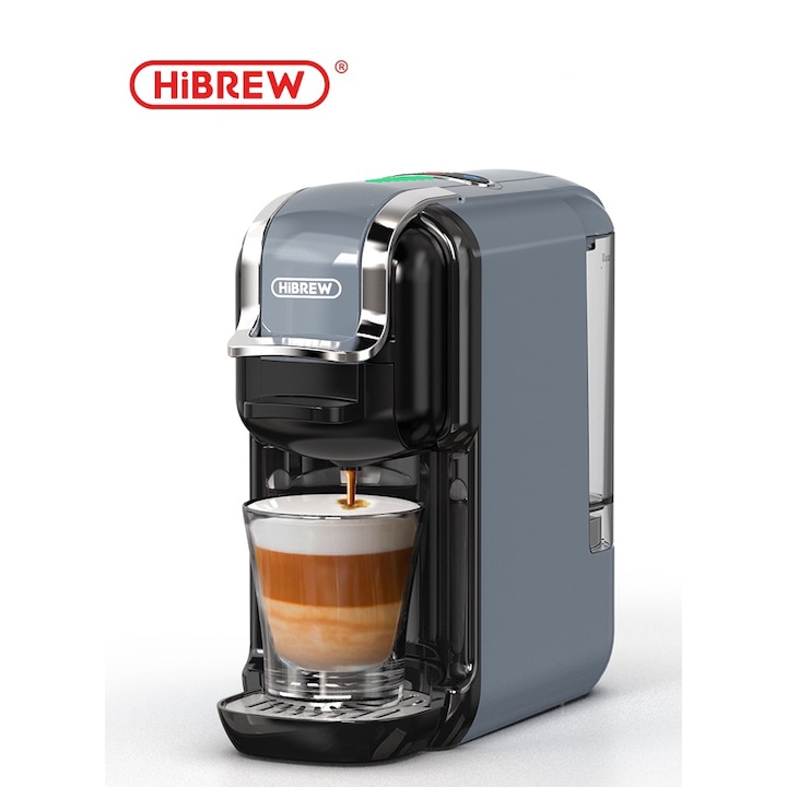 Espressor universal 5in1 HiBREW H2B, 19 bar, 1450W, 600ml, Thermoblock, Compatibil cu capsule Nespresso, Dolce Gusto, KCup, plicurile ESE si cafea macinata, gri