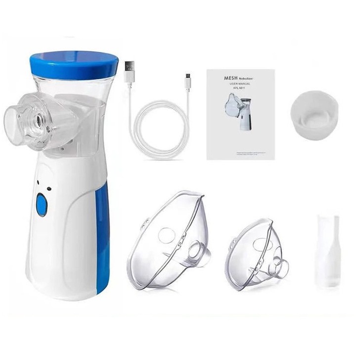 Dispozitiv aerosol portabil, tehnologie mesh, 3 niveluri de putere, silentios, alb/albastru