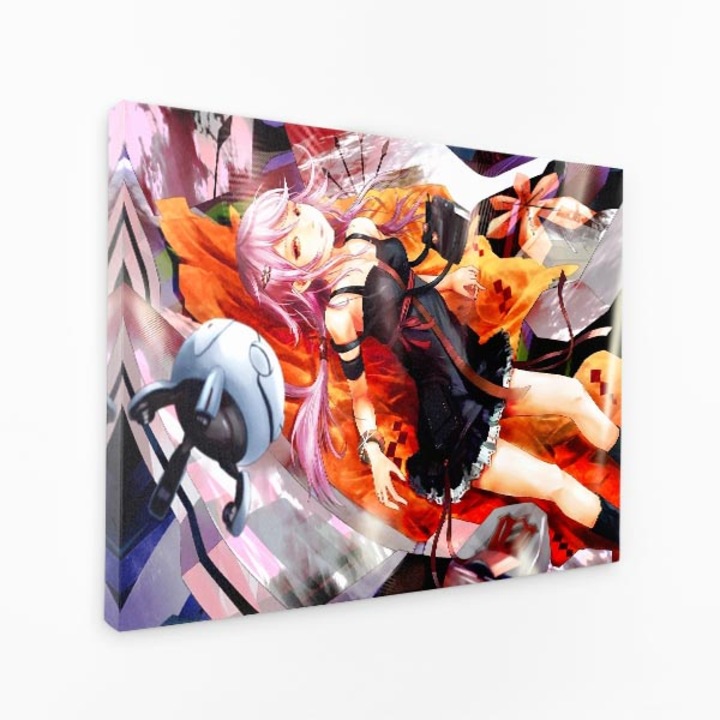 Картина на платно - Момиче на легло с лилава коса и черна рокля - 140x90 cm