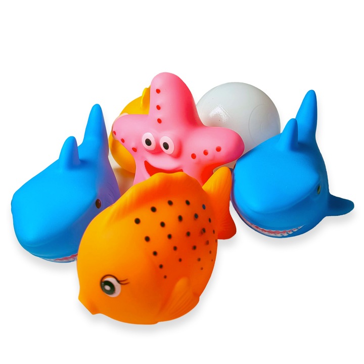 Jucarii de Baie cu Tematica Marina, 6 Piese pentru Copii si Bebelusi, Jucarii pentru Piscina si Cadita, SARALMA®