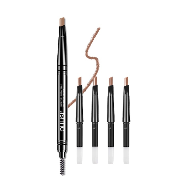 Set de creioane pentru sprancene, pensula pentru sprancene 2 in 1, ultra fina, include 4 creioane de schimb, rezistenta la apa si la urme, perfecta pentru conturarea si umplerea sprancenelor, maro deschis