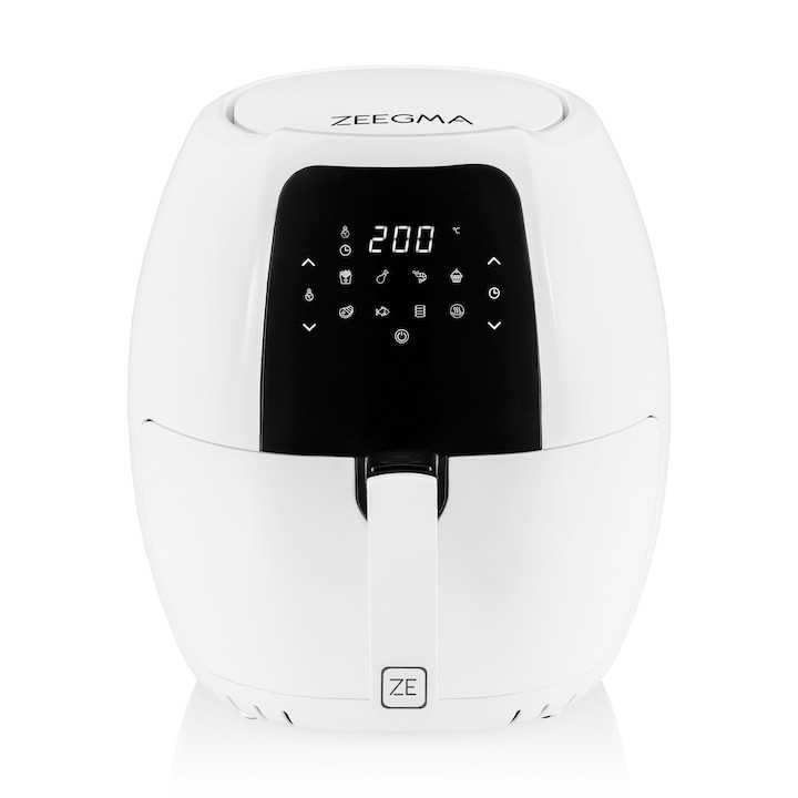 ZEEGMA Knapper Grand olajmentes olajsütő, Fehér, 1800 W, hőmérséklet tartomány 60-200°C, fűtési idő 60s, nagy kosárkapacitás 6L, Teflon bevonat, 9 program, mosogatógépben mosható, időzítő