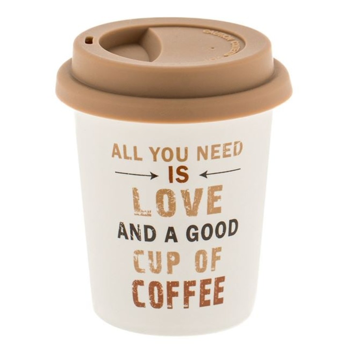 Чаша New Bone Glass Matt White с послание „All YOU NEED IS LOVE“ & Silicone Lid 280ml