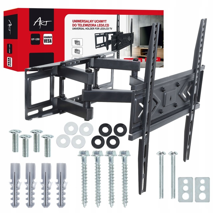 Стенен монтаж за телевизор ART UY-150, 32"-70", 40 кг, стандарт Vesa, двойно рамо, вертикално/хоризонтално регулиране, черен