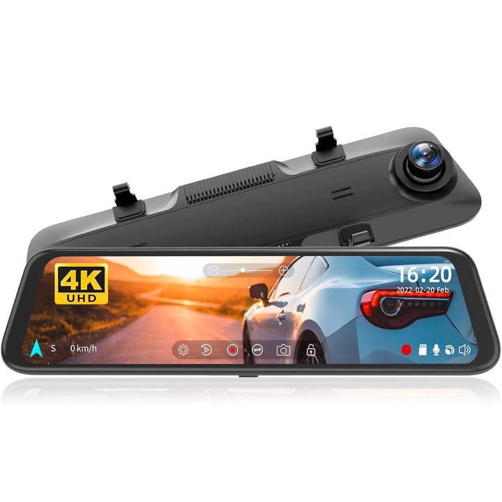 Oglinda auto cu camera fata si spate, Wolfbox G850, 4k, 2160p Full HD, negru