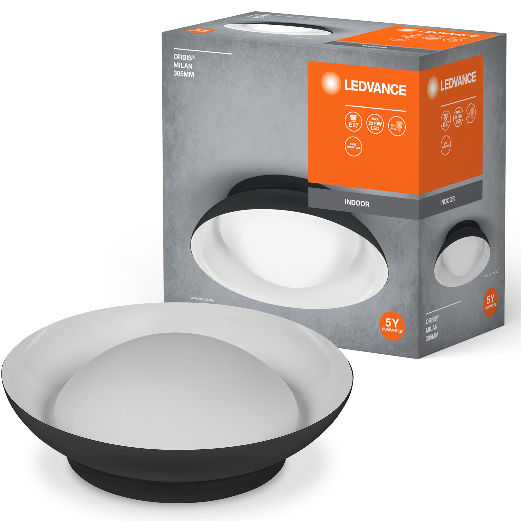 Plafoniera LEDVANCE Orbis Milan, Ø305 mm, E27, max. 2x10W LED, IP20, montaj aplicat, Negru