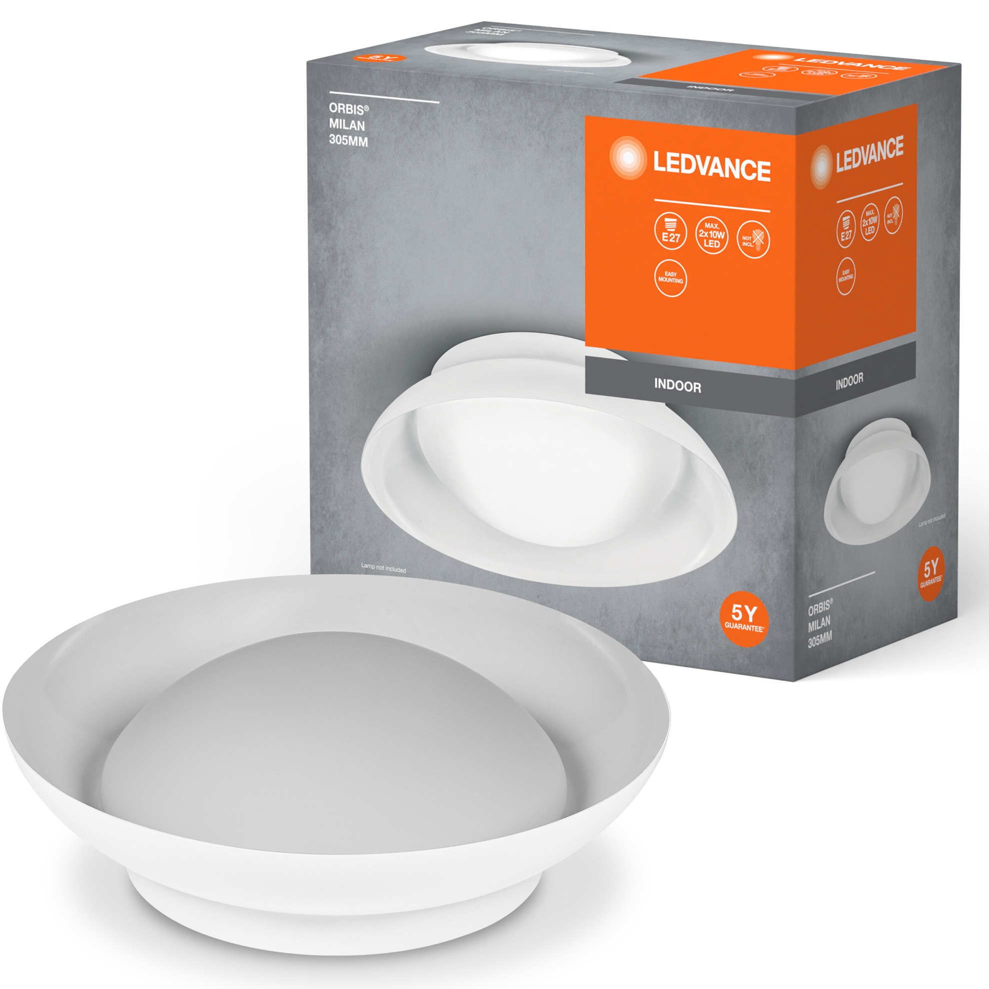 Plafoniera LEDVANCE Orbis Milan, Ø305 mm, E27, max. 2x10W LED, IP20, montaj aplicat, Alb
