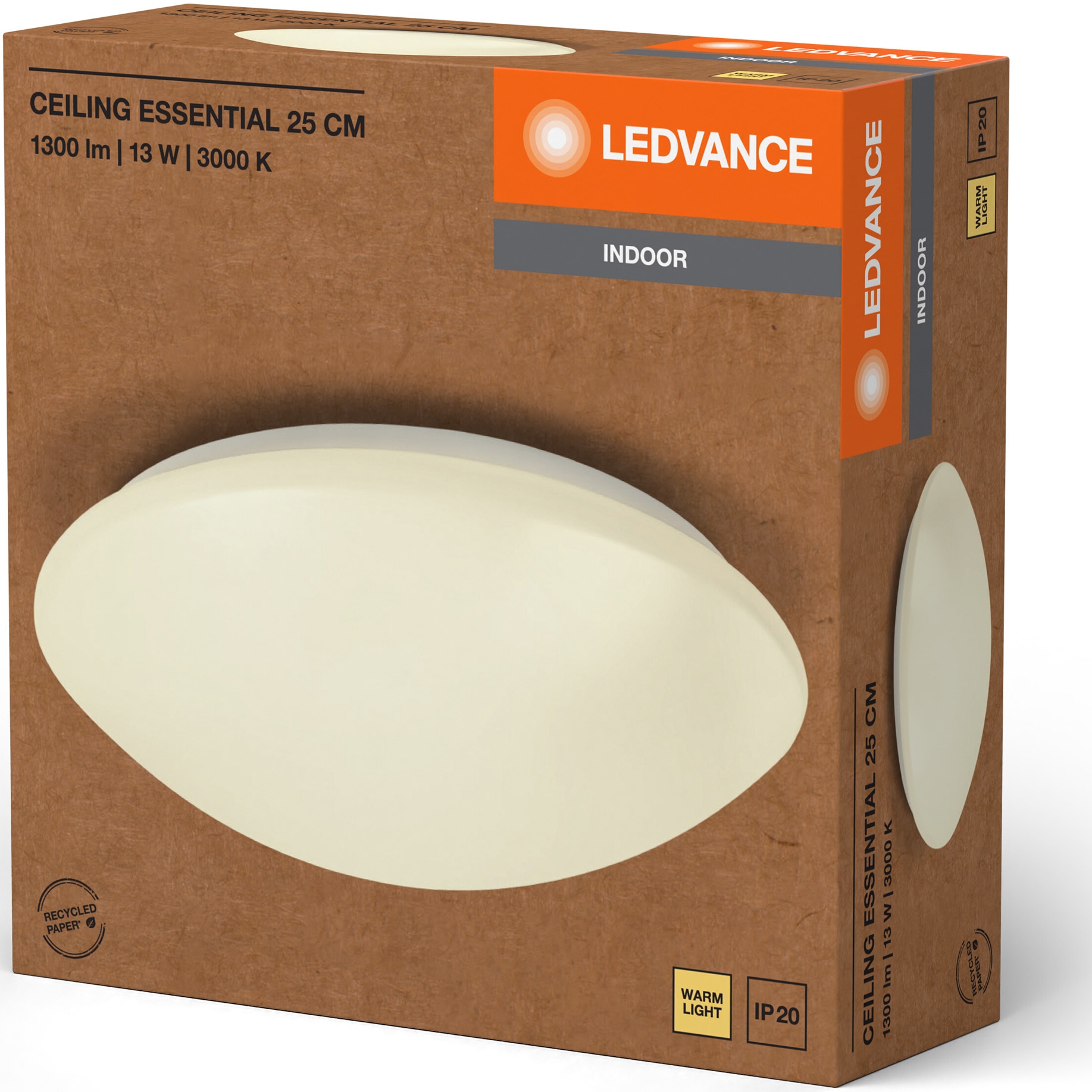 Plafoniera LED LEDVANCE Essential, Ø25 cm, 13W, 1300 lm, lumina calda (3000K), IP20, montaj aplicat, Alb, clasa energetica F