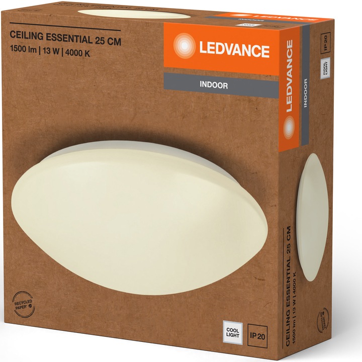 LEDVANCE Essential LED mennyezeti lámpa, Ø25 cm, 13W, 1500 lm, Semleges fény (4000K), IP20, Felületre szerelhető, E energiaosztály, Fehér