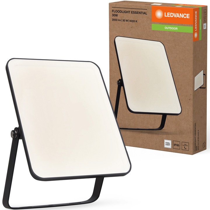 Proiector LED LEDVANCE Essential, 30W, 2850 lm, lumina neutra (4000K), IP65, Negru, clasa energetica F