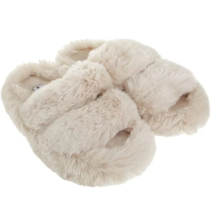 Papuci de Blana artificiala, Bej, marimea 40-41