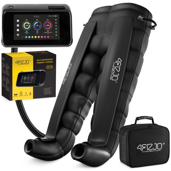 Aparat de drenaj limfatic, 4FIZJO, AIR COMPRESSION THERAPY SYSTEM EVO C8, 6 programe, 8 camere, 24 x 13 x 14 cm, ecran tactil, baterie, picioare universale incluse, negru