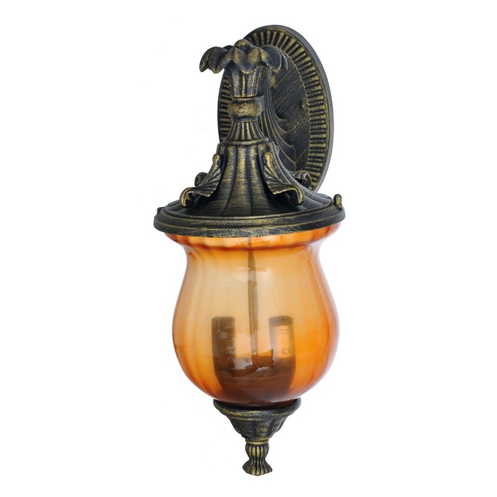 Външна стенна лампа, JUM, кехлибарено стъкло, 17.9x20.6x42.5см, макс. 60W/2xE14