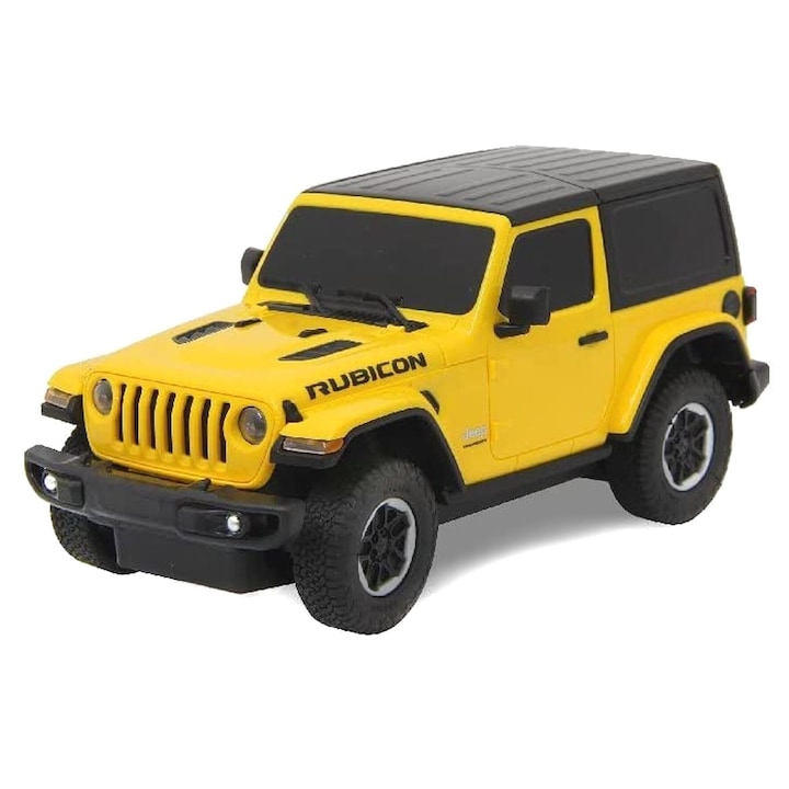 Masinuta Jeep Wrangler JL, Rastar, 1:24, galben, 19cm, set cu telecomanda