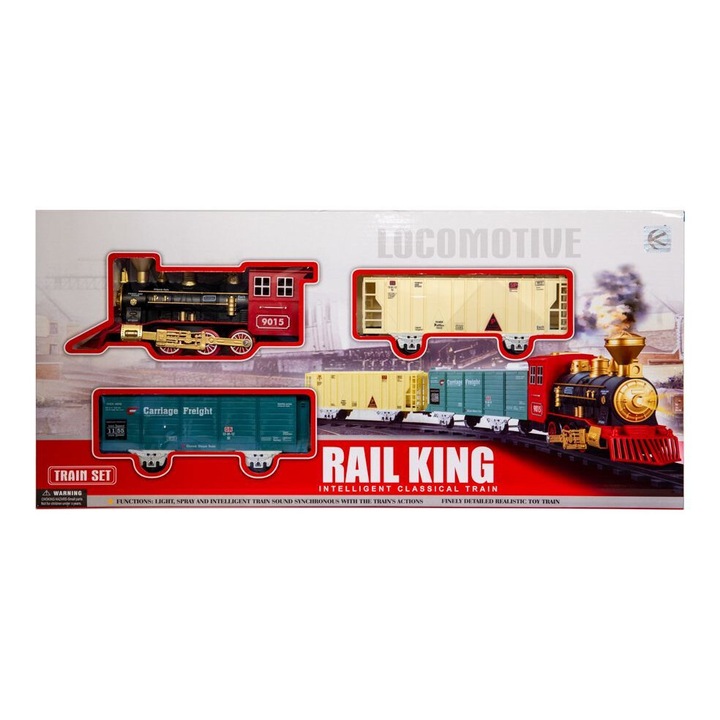 Комплект играчки Влак, Kathay-Haster, 12 елемента, със звук, светлина, 23x10x6.5cm