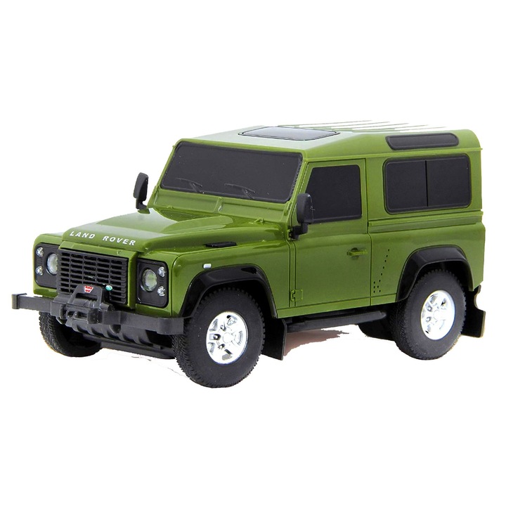 Masinuta Rastar Land Rover Defender R/C 1:24, verde, 17cm, set cu telecomanda