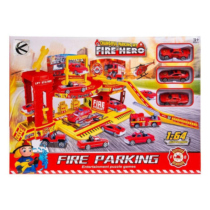 Пожарникарски комплект за паркиране с 3 коли, Kathay-Haster, 46x7x33см, 3 години+