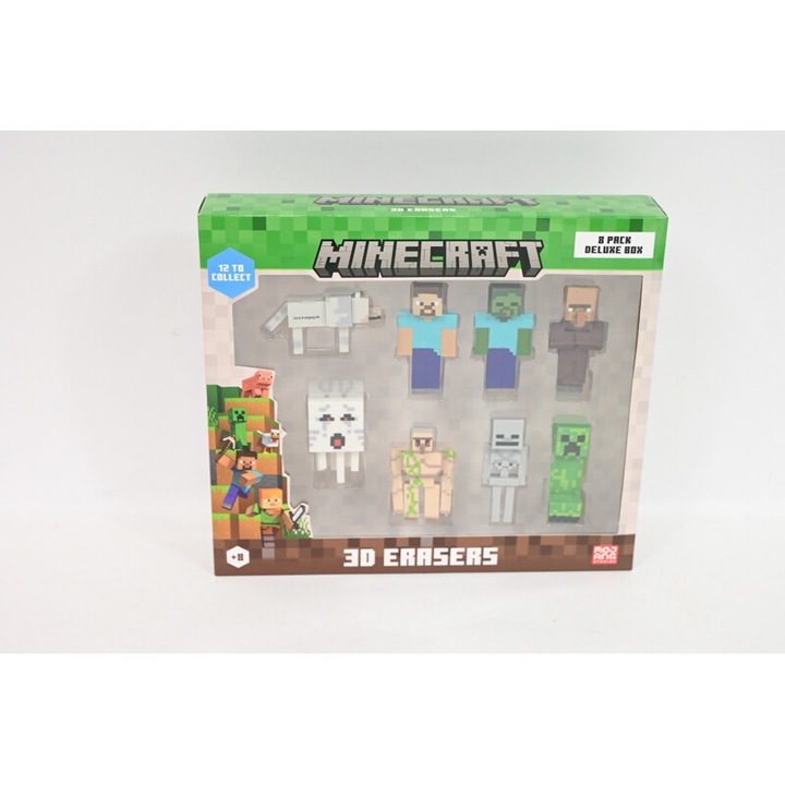 8 db MINECRAFT 3D radír készlet, deluxe doboz, többszínű