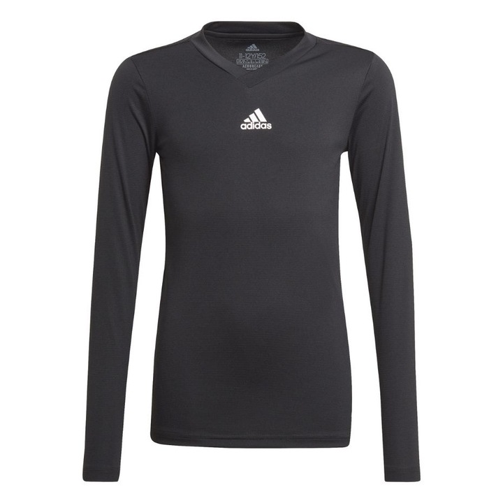 Bluza copii adidas Team Base Tee, negru, poliester reciclat, maneci lungi, 128 CM