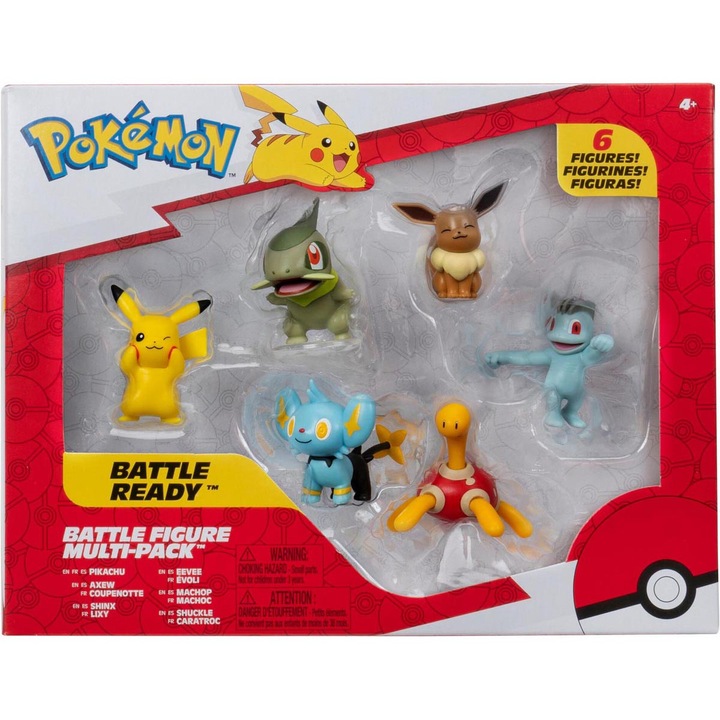 Комплект фигурки Pokemon, 6 части, Pikachu, Shucklea, Axewa, Shinxa, Eevee, Machopa, 5 cm