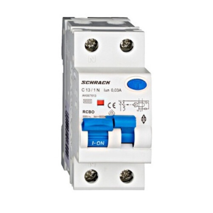 Intreruptor diferential RCBO, 1P+N, 13A, 30mA, 6kA, curba C, tip A, AMPARO, AK667613--, Schrack