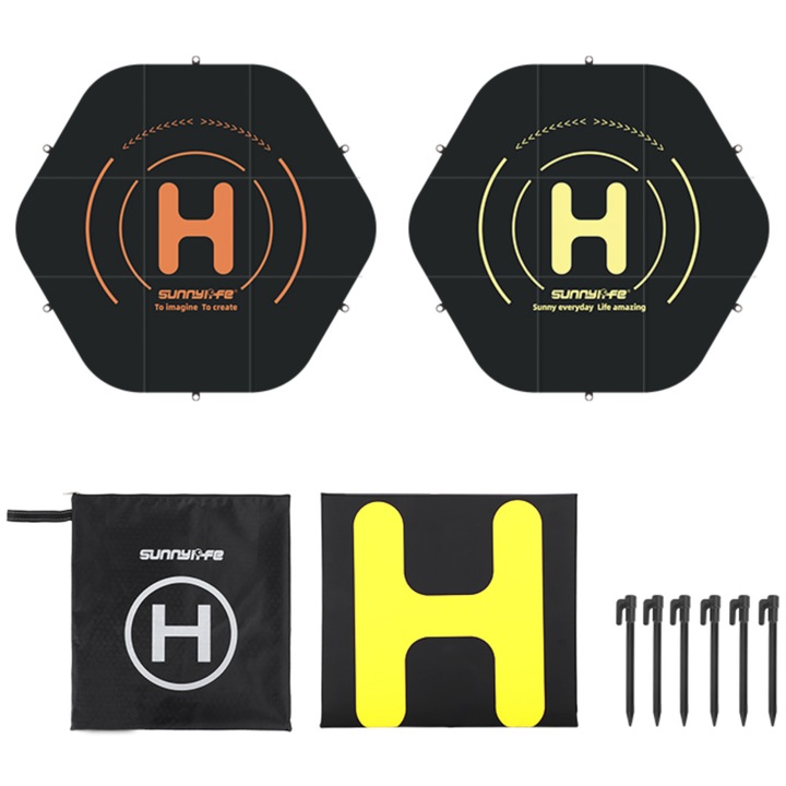 Pista de aterizare, Sunnylife, 110x100cm, bicolor, pentru drone DJI, Xiaomi, Autel, Hubsan, set complet