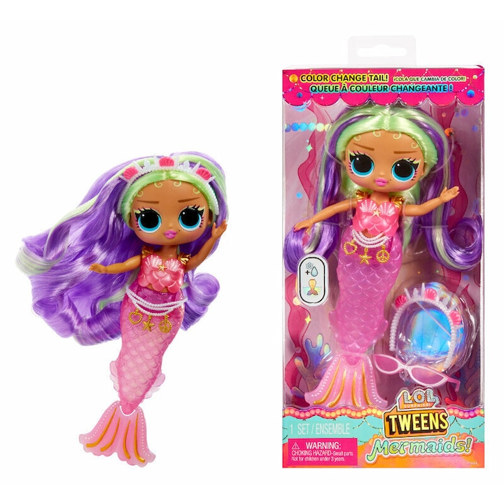 Papusa LOL Surprise Tweens Mermaid Cleo Cove, multicolor, 12.5x24.5x6.5cm, set cu 3 accesorii