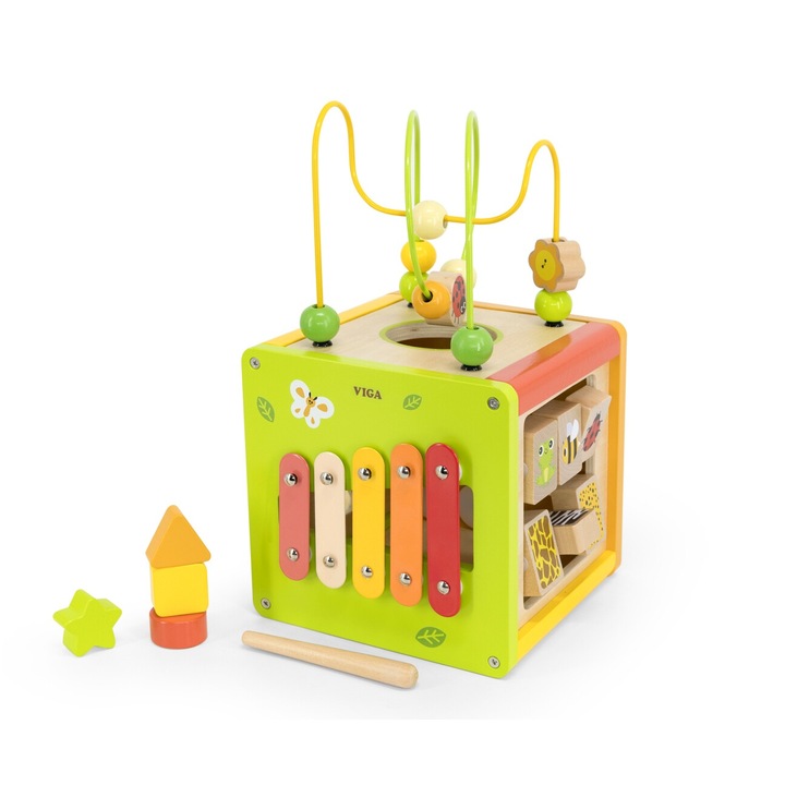 5 az 1-ben oktatókocka labirintusokkal és xilofonnal, Viga, 185x330x210mm, többszínű