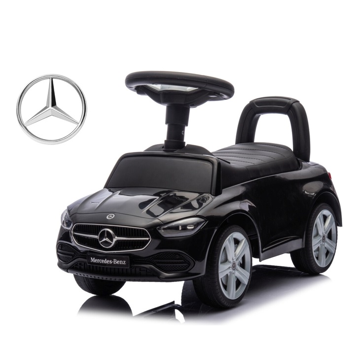 Детска кола Mercedes C-Class S черна с удобна седалка и място за вещи