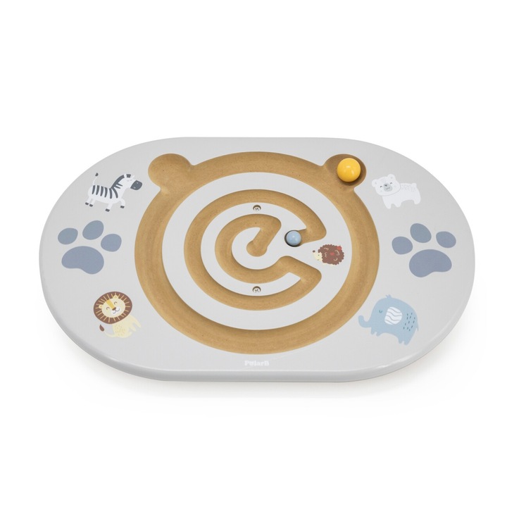 Jucarie educativa, PolarB, Balansare labirint, 2 bile din lemn, 450x300x50mm