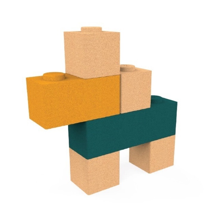 Комплект строителни блокчета, Elou, от екологичен корк, 6 части, хипоалергенни, многоцветни