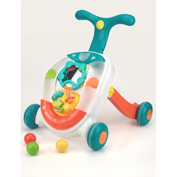 Jucarie de impins pentru copii, cu 3 mingi colorate si 3 blocuri, multicolor, 10-36 luni