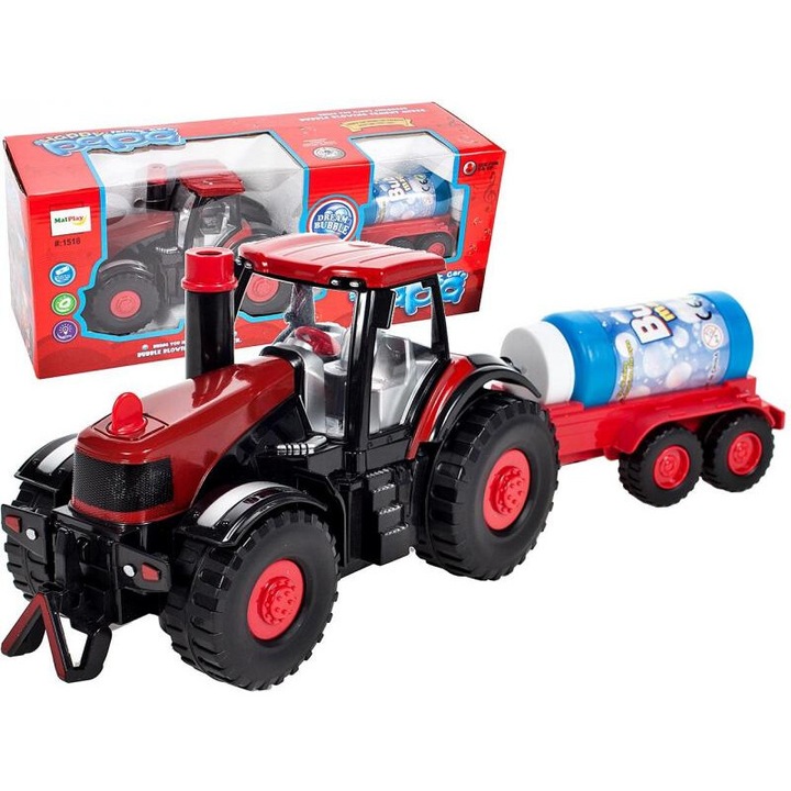 Tractor de jucarie Tres, cu remorca, lumini si sunete, 41x13x16cm