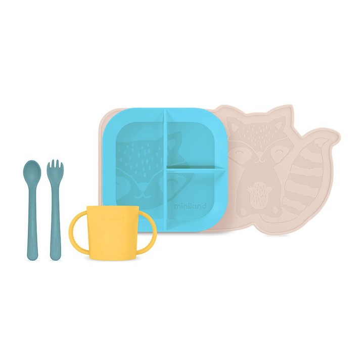 Etetőkészlet, Miniland, szilikon, tarka
