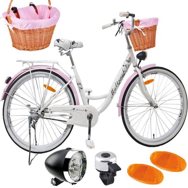 Велосипед MalTrack, модел CITY BIKE 26 SS, Стомана, бяло/розово, колело 26, рамка 17