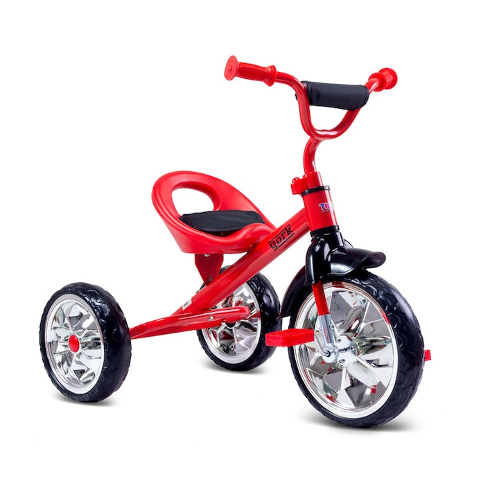 Bicicleta copii, Caretero, model York, 3 roti, rosie, metalica, usor de transportat