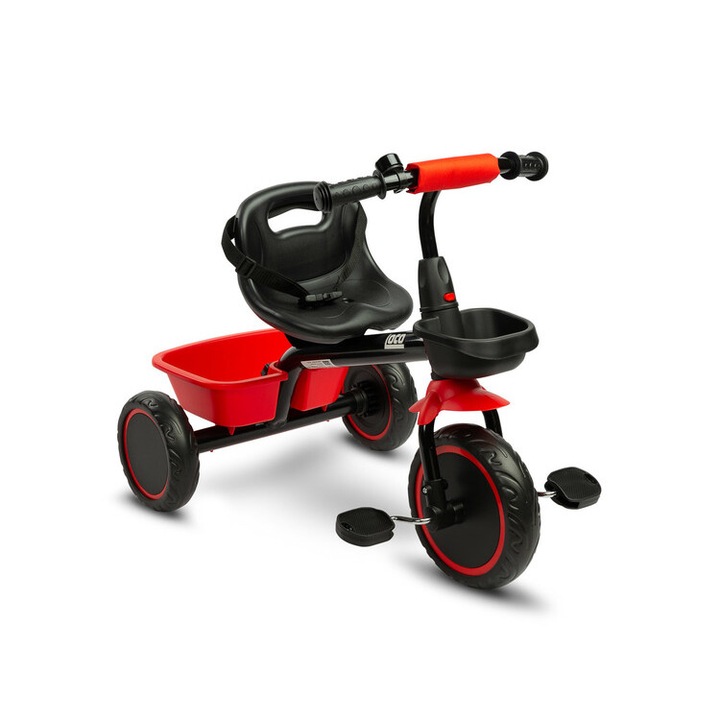 Триколка Toyz Loco, червена, 3-5 години, метална рамка, колела от EVA пяна, 2 коша