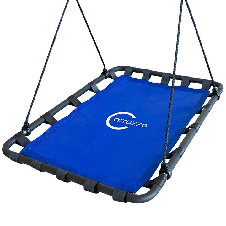 Hamac dreptunghiular Caruzzo XXL, 118x80cm, capacitate 150kg, albastru, set de montaj inclus
