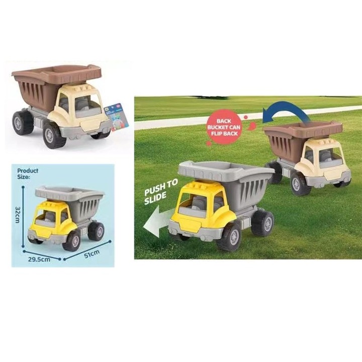 Строителен камион с ремарке, EBZHG-1239, функция за самообръщане, 46x33x30cm, здрава пластмаса