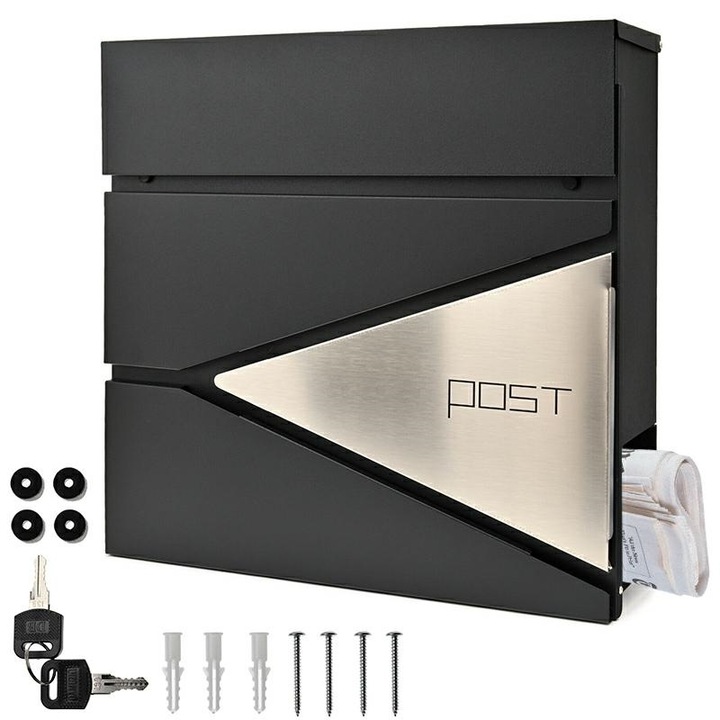 Postaláda M44C, antracit, horganyzott acél, 36,8x36,5x11 cm, készlet 2 kulccsal