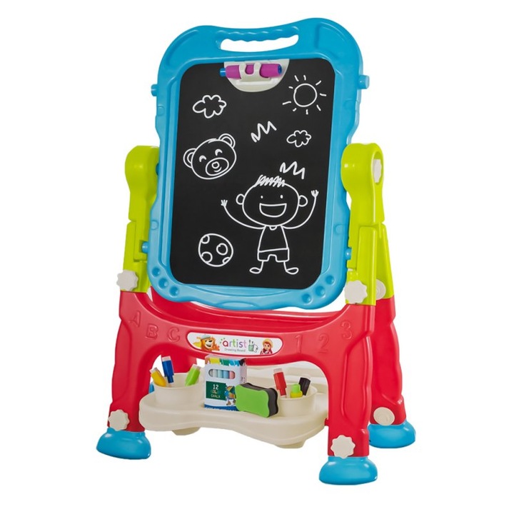 Forgó dupla mágneses tábla, többszínű, 58x84x33cm