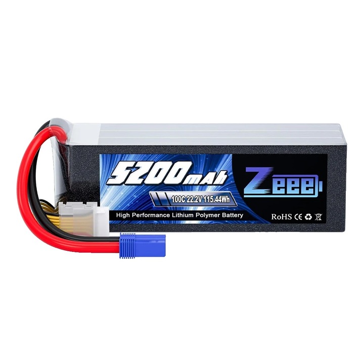 6S Lipo батерия, капацитет 5200mAh, степен на разреждане 100C, 6S 5200 EC5