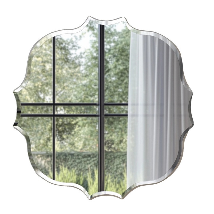 Oglinda moderna cu margine fatetata, forma neregulata, 80x80 cm, argintie, set de oglinzi