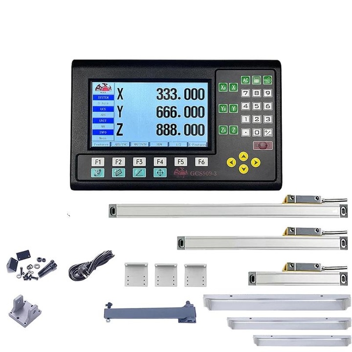 Digitális leolvasó rendszer, DRO GCS909-3, 3 tengely, felbontás 5um, skálahossz 50-1000mm, 80-260V