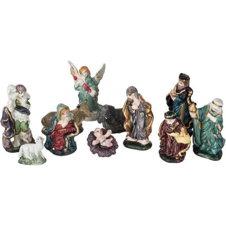 11 Darabos Kerámia Karácsonyi Figura Készlet, FEERIC CHRISTMAS, Többszínű