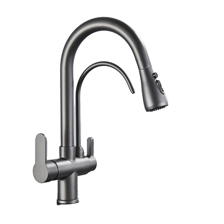 Szaniter csaptelep, kihúzható, Rozsdamentes acél, Hideg-meleg víz használat, Szürke