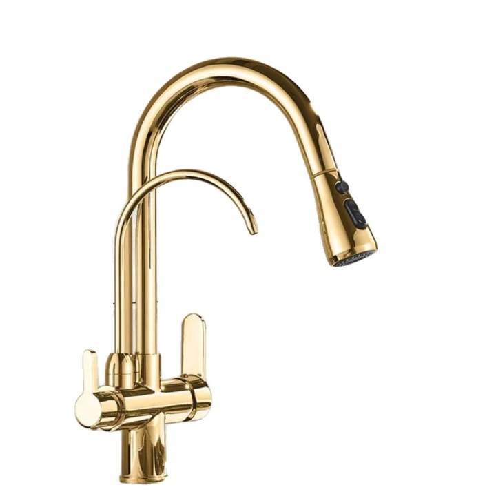 Fürdőszoba csaptelep, rozsdamentes acél, 2x kar, arany